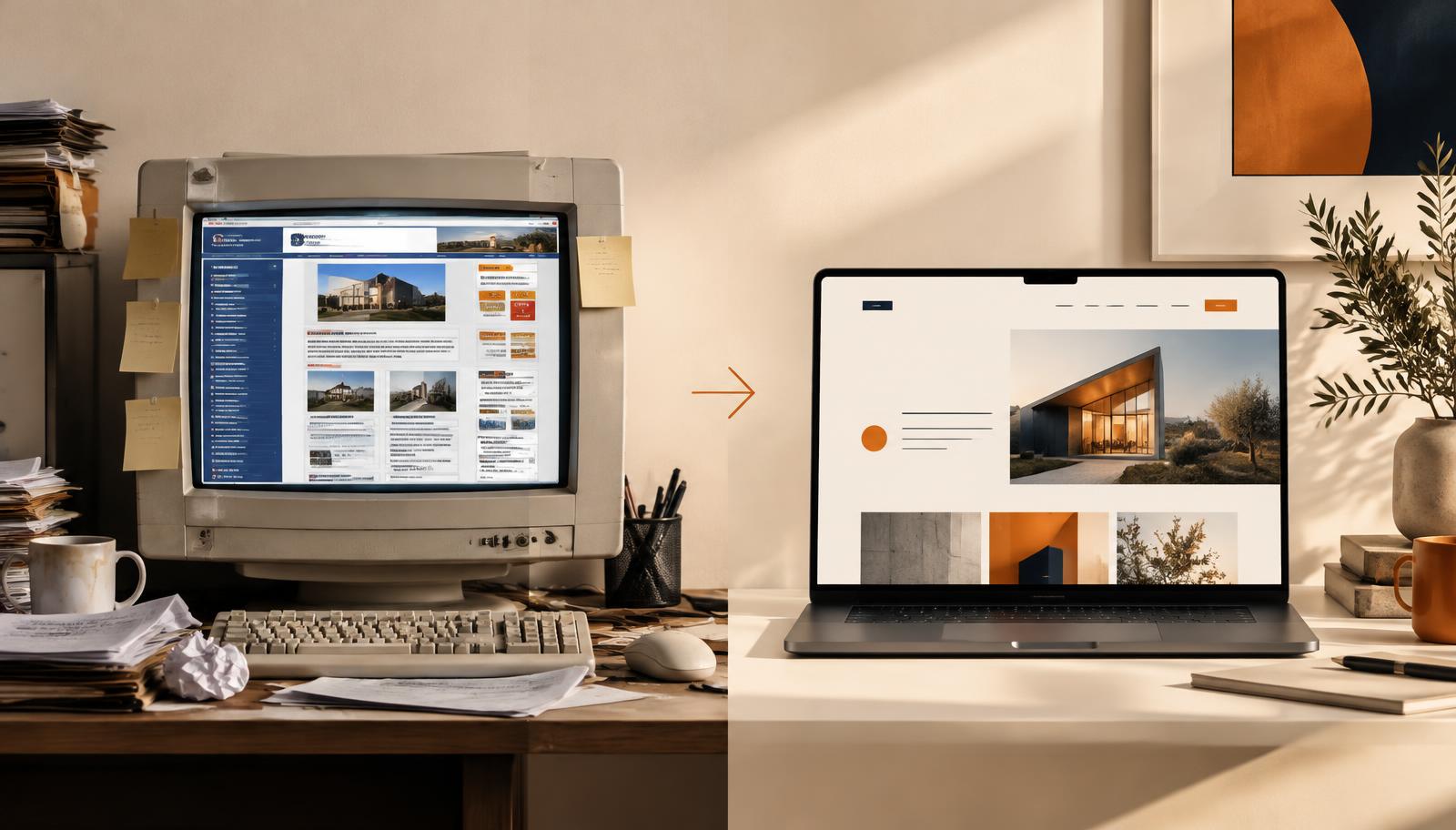 Business website redesign showing an outdated and modern website